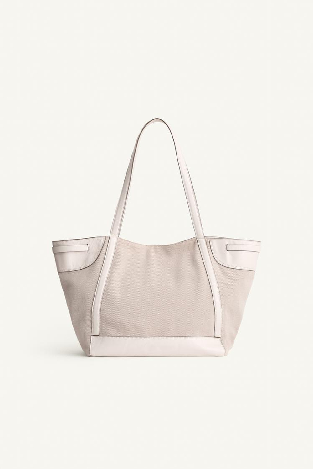 ZARA БОЛЬШАЯ ХОЛЩОВАЯ СУМКА-ШОППЕР НА ПЛЕЧО, ЭКРЮ