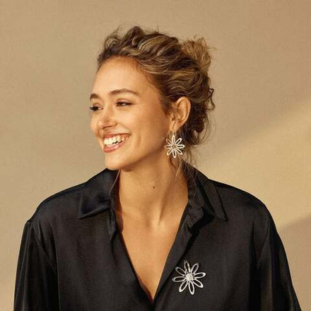 Серьги ORI TAO, Bloom, в форме цветка с перламутром, OT25.2-12-32206 (серебристый)