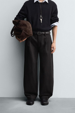 ZARA ДЖИНСЫ BALLOON FIT С ЗАЩИПАМИ, ШОКОЛАДНЫЙ