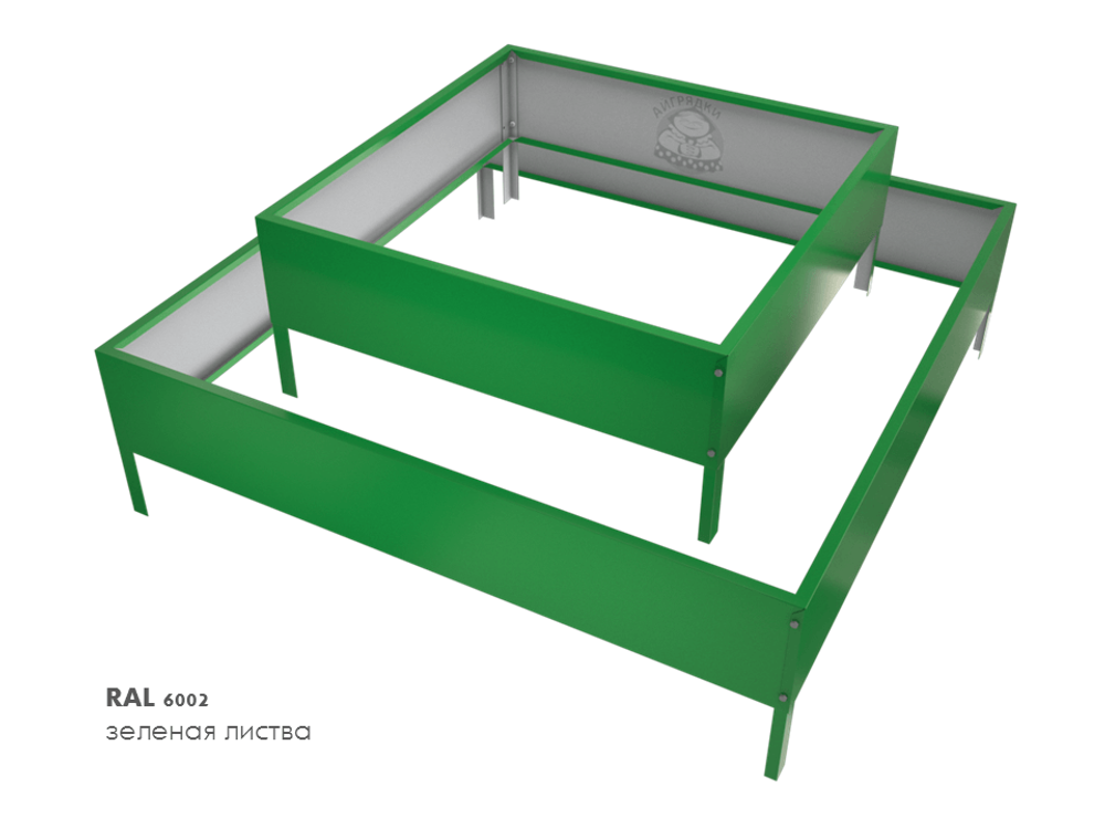Клумба квадратная оцинкованная 2 яруса RAL 6002 Зеленая листва