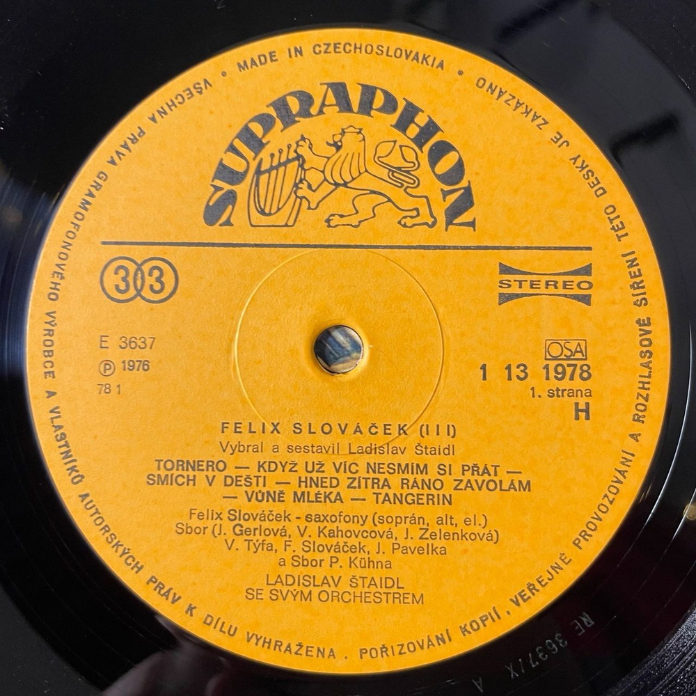 Винтажная виниловая пластинка LP Felix Slovacek, Ladislav Staidl Se Svym Orchestrem III (Чехословакия 1978)