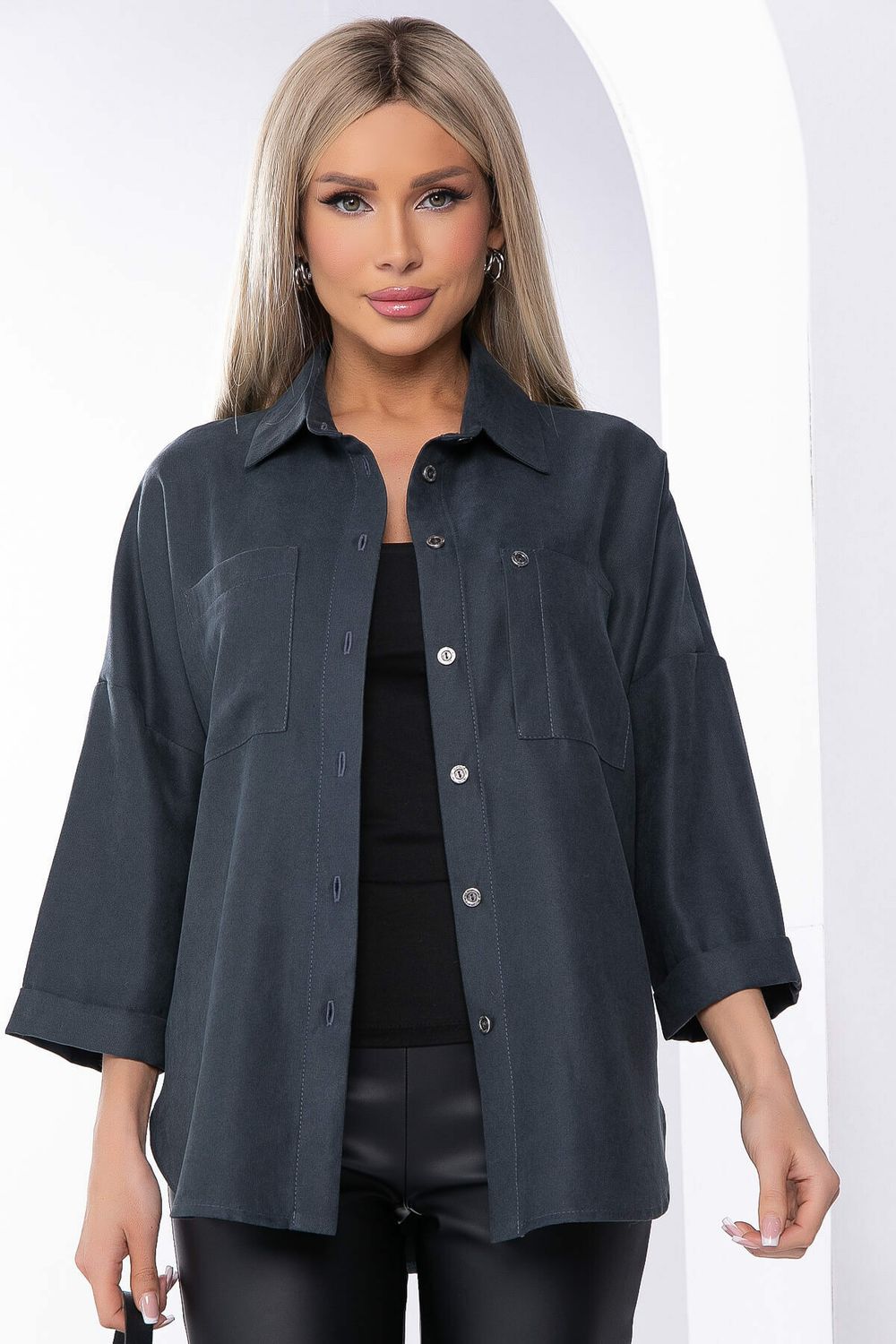 Рубашка из микровельвета (темно-серая) Б8276 LT Collection (Акция)