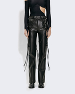 BLACK V-LEATHER TROUSERS WITH STRAPS