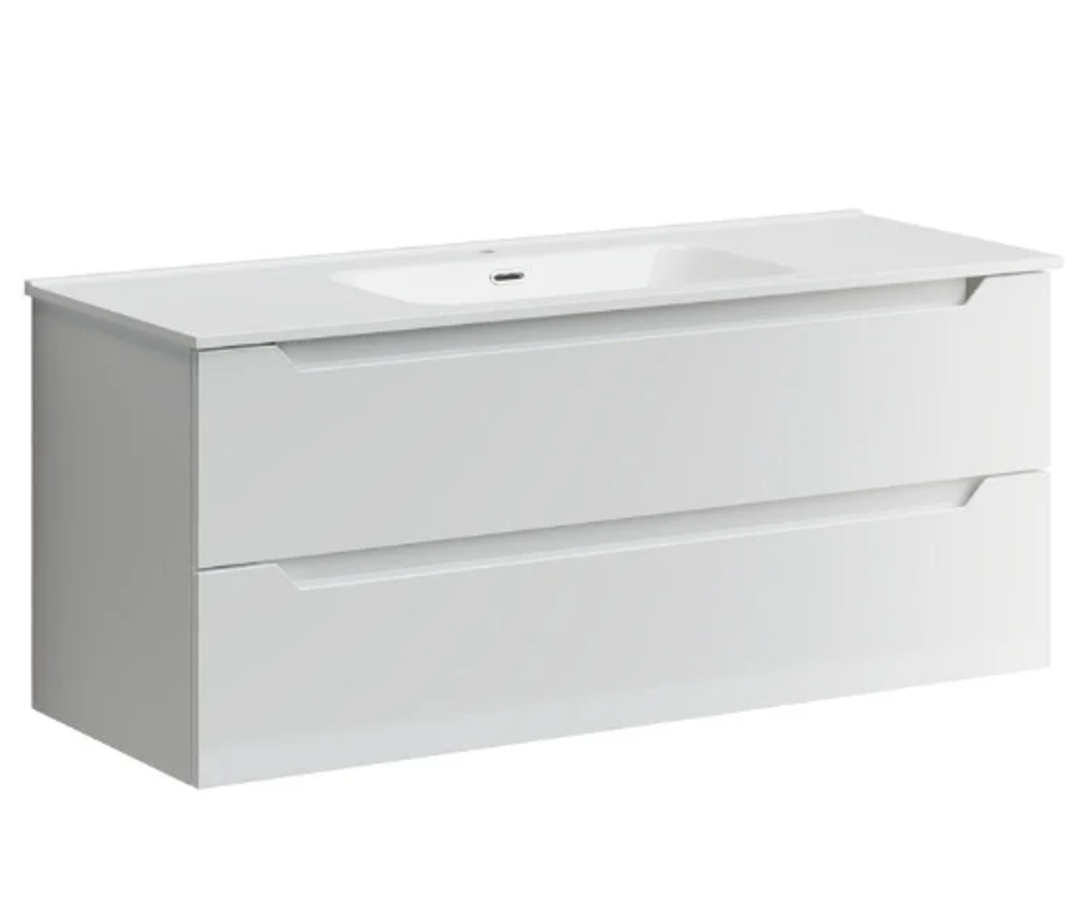 Тумба подвесная SANCOS Norma 2.0 1190х450х500, c двумя ящиками оснащенными доводчиками, белый глянец , арт. NR2.120-1W