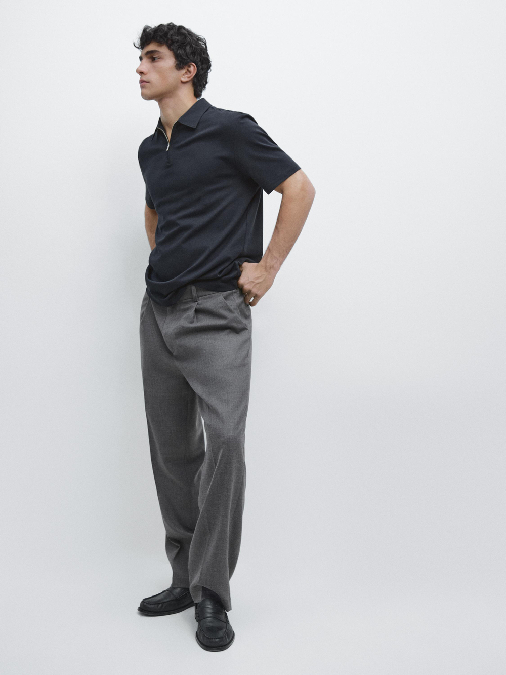 Massimo Dutti Поло с короткими рукавами и молнией, темно-синий