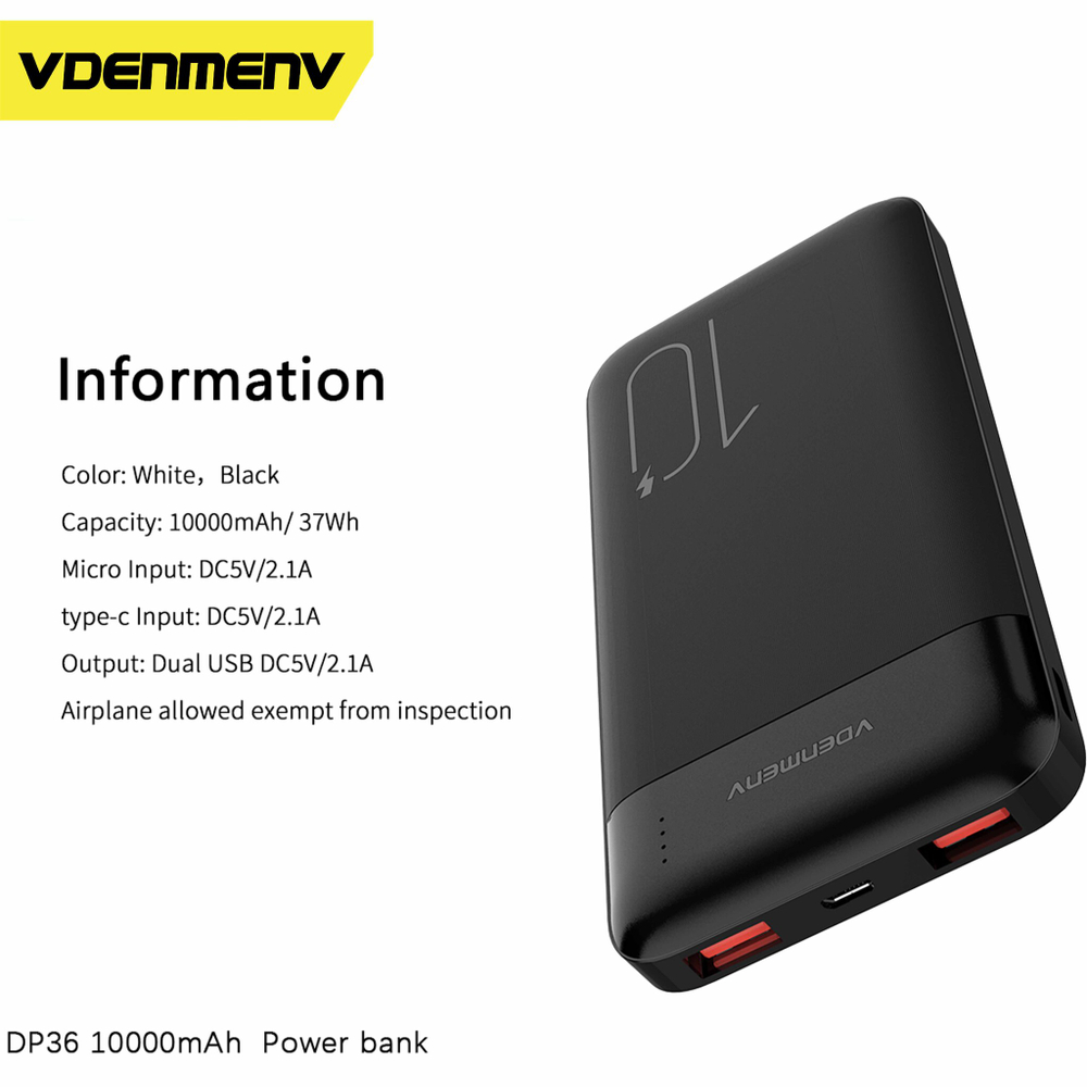 Портативный аккумулятор DENMEN DP36 10000 mAh (черный)
