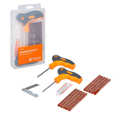 Ремкомплект для б/к шин Airline в кейсе прорезин.ручки (клей, шило:для жгута+спиральное, жгуты 5 шт., нож) ATRK-8