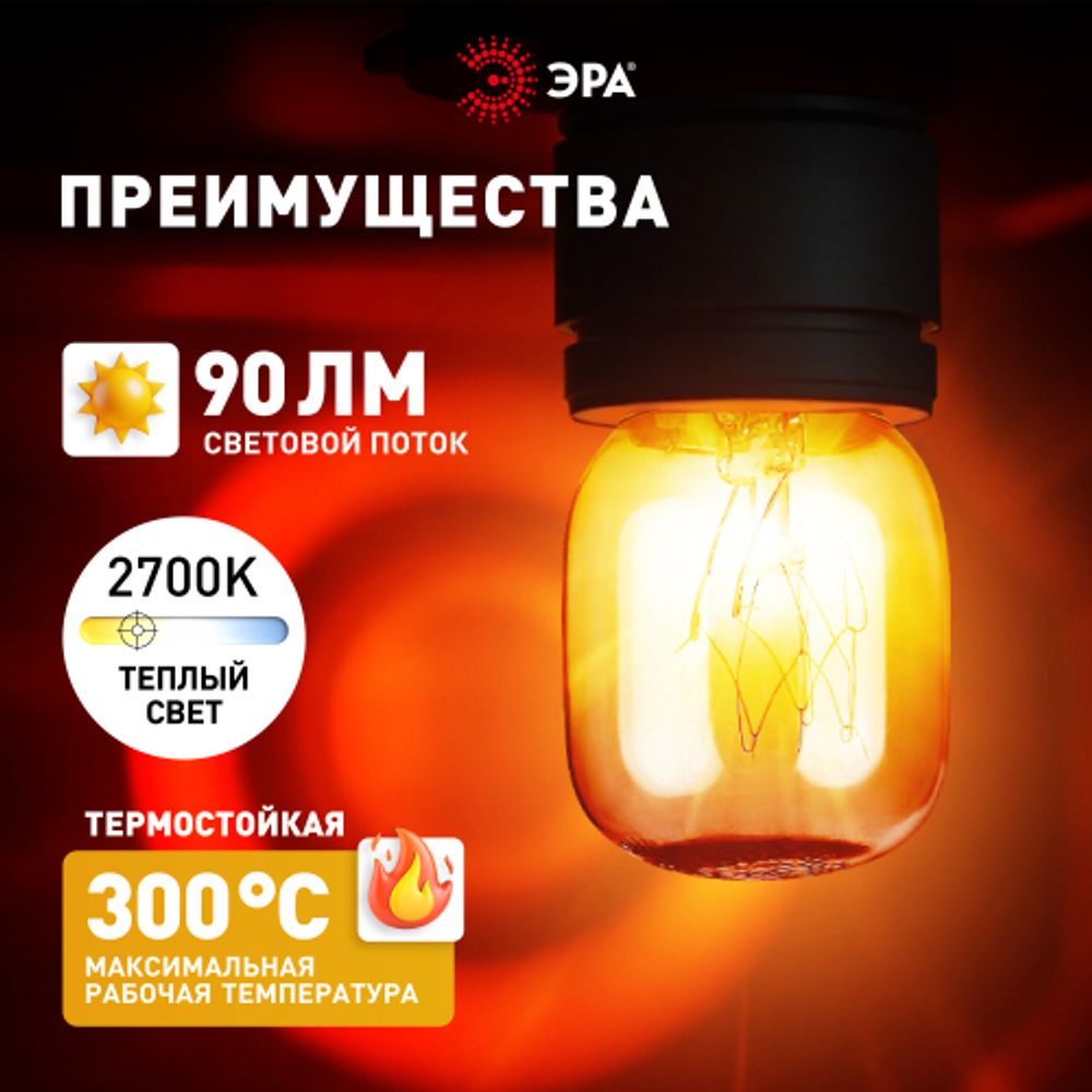 Лампа накаливания ЭРА T25-15-E14-230 oven 15Вт 230В для духовых шкафов цветная коробка Е14