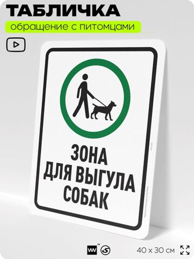 Табличка "Зона для выгула собак" на дверь и забор, для двора, дома, подъезда, 40х30 см, Silver Plane x Айдентика Технолоджи