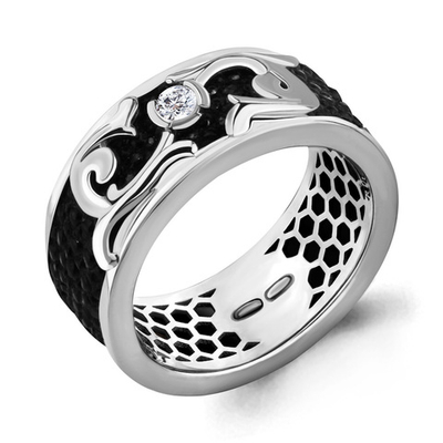 963305 Кольцо из Золота с бриллиантом, кожей из коллекции "Скат"