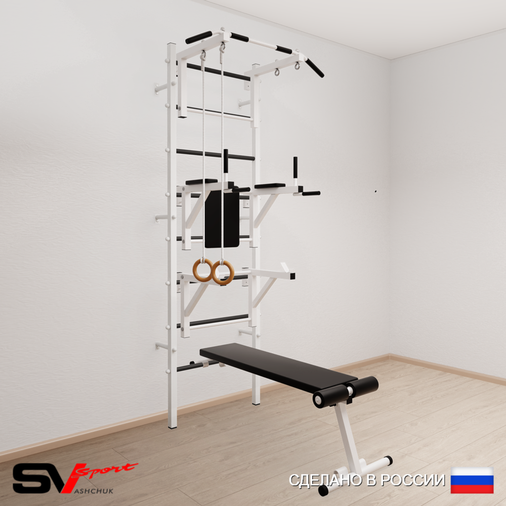 Шведская стенка Sv Sport усиленная 691 (Турник стандарт/Брусья/Стойка/Скамья/Кольца)