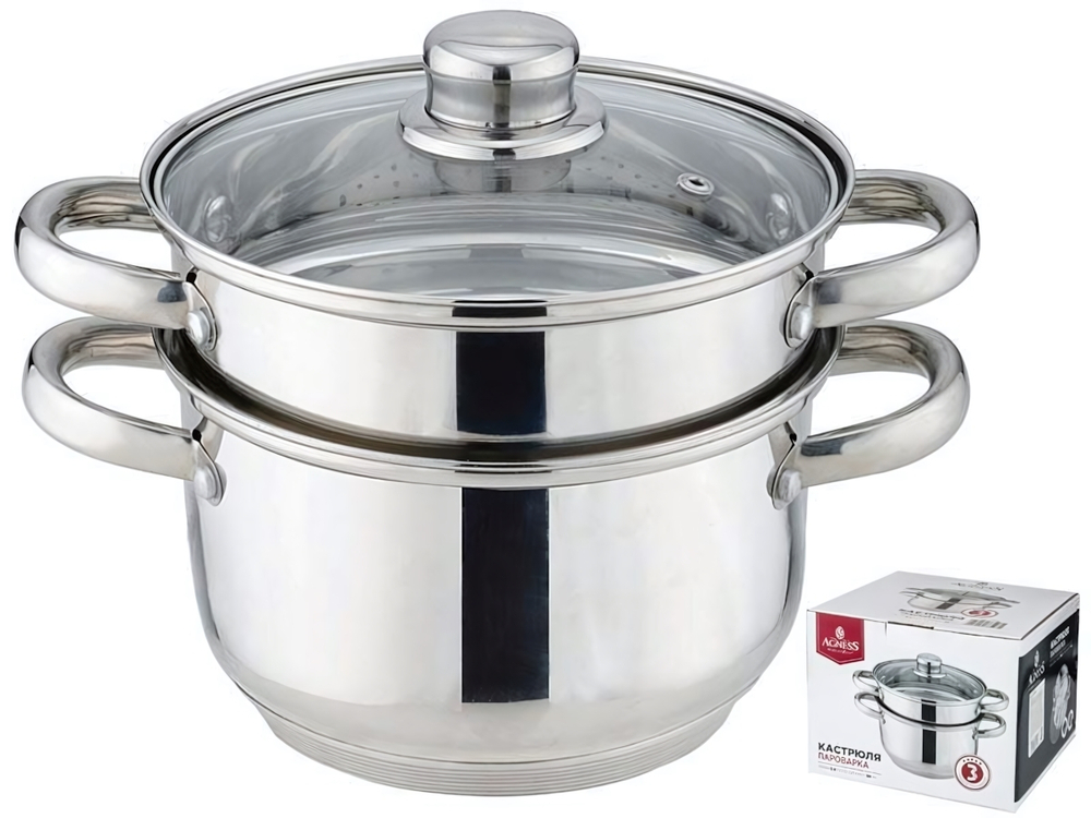Кастрюля-пароварка 2-х ярусная 3,4л 3 предмета, индукция