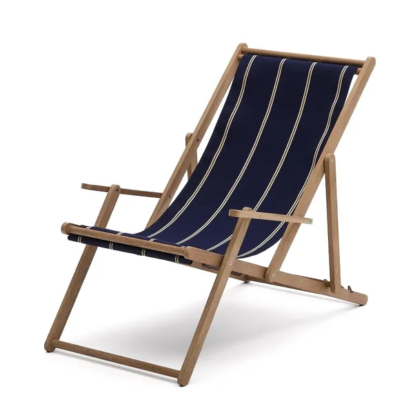 Складной шезлонг для улицы Vilara в полоску синего и бежевого цвета