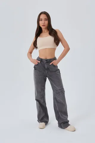 Кроп топ на бретелях из хлопка цвета беж