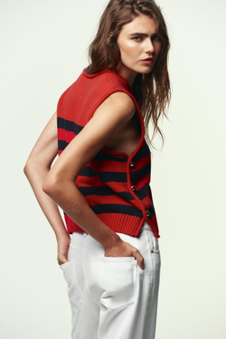 ZARA ТРИКОТАЖНЫЙ ЖИЛЕТ С БОКОВЫМИ ПУГОВИЦАМИ, ПОЛОСКИ