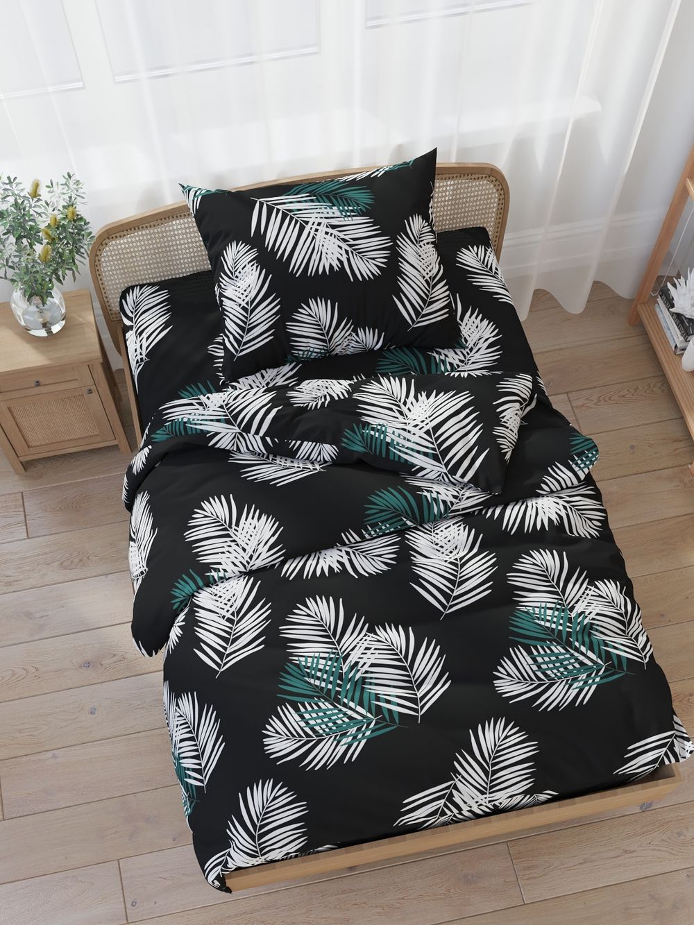 Простынь на резинке Полисатин Мечта "Танец перьев" 90x200 см