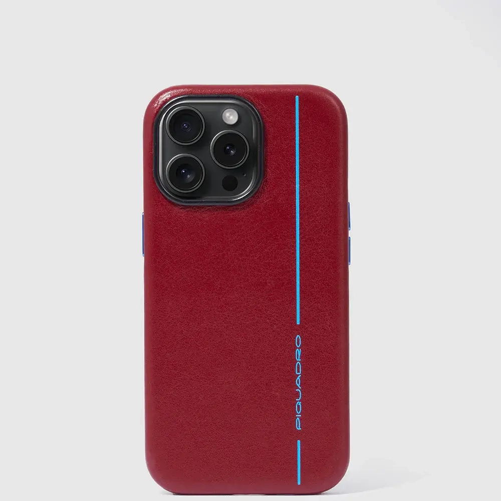 Чехол кожаный для iPhone® 15 Pro Piquadro Blue Square/Red