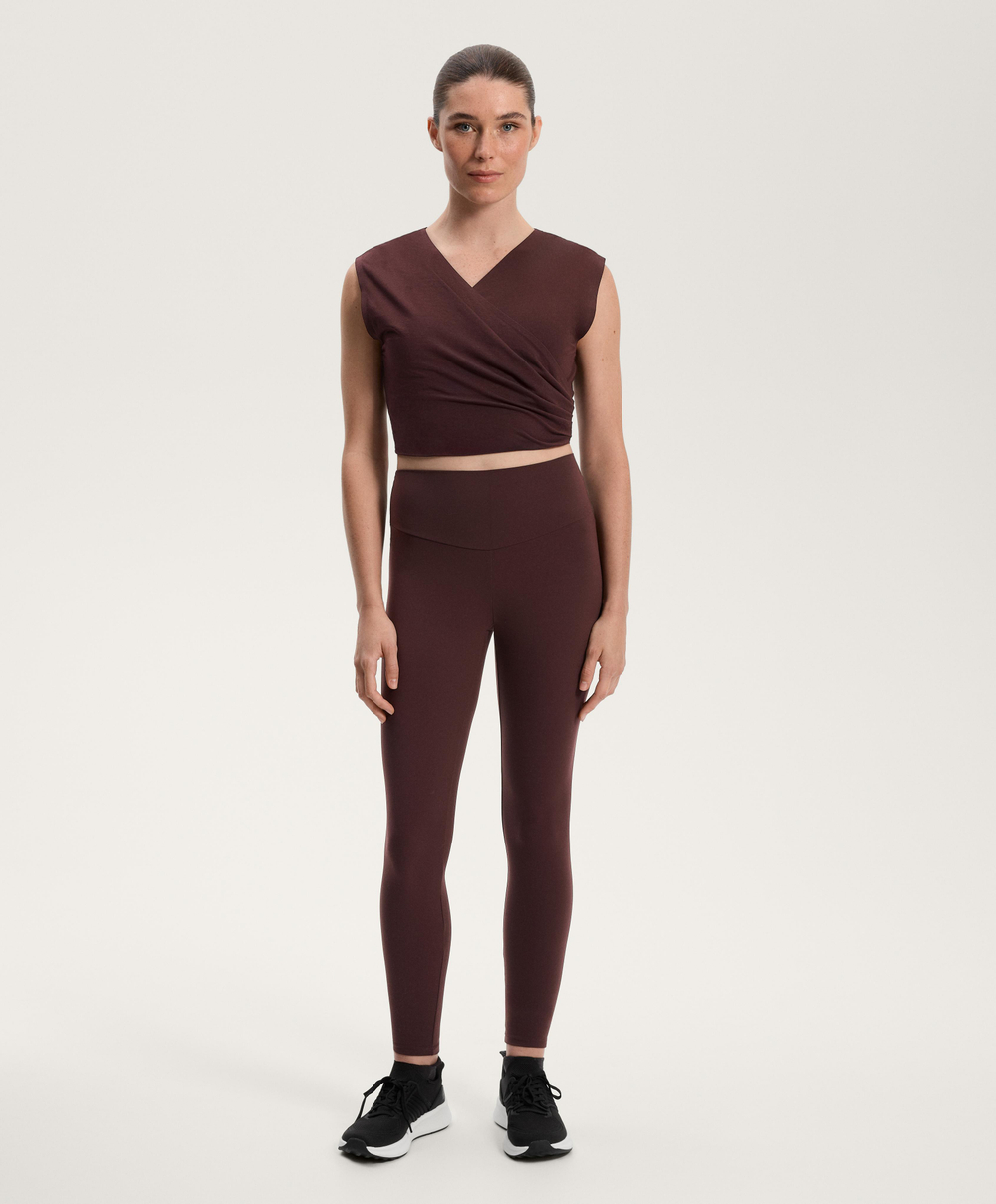 Oysho Укороченный топ из смесовой хлопковой ткани, шоколадный