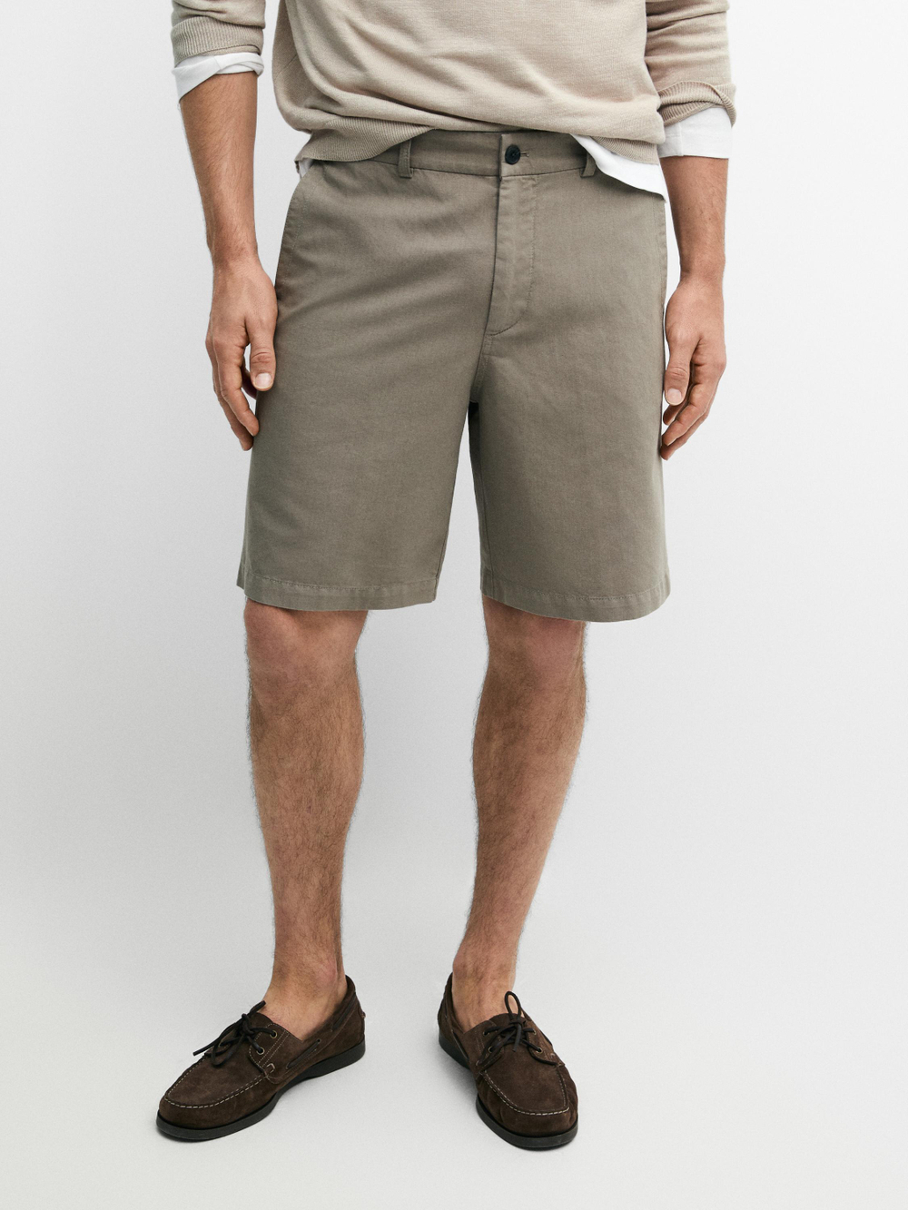 Massimo Dutti Бермуды из смесовой льняной ткани, пыльный хаки