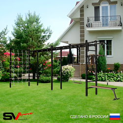 Уличная шведская стенка Sv Sport рукоход х 2 с комплектом турник прямой У53344 (Турник/Брусья/Скамья/Деревянные/Сетка)