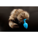 Силиконовая анальная пробка с хвостом енота (Цвет: голубой)