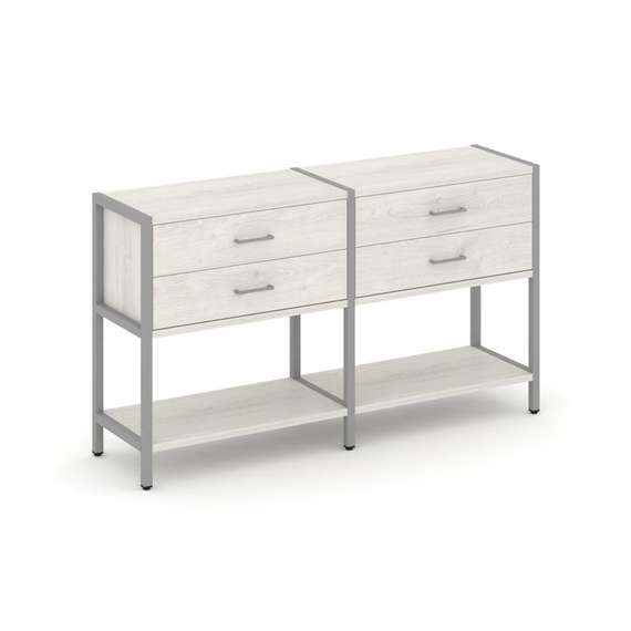 Shelf System Двухсекционный стеллаж двухярусный с ящиками SN.STM-222 Дуб Наварра/Металл Серый 1590*4