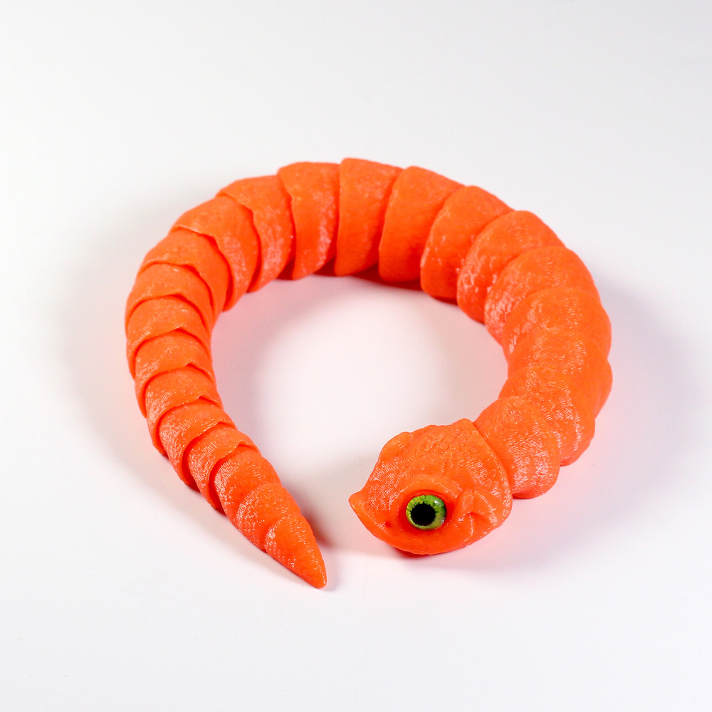 Гибкая игрушка-антистресс, змея с глазами, 3D печать, 27 см., оранжевая