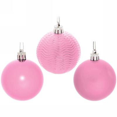 Новогодние шары 6 см (набор 6 шт) «Микс фактур», розовый