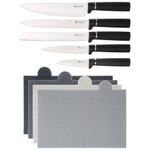 Набор ножей 10 предметов: 5 ножей, 4 доски, подставка. Цвет черный мрамор