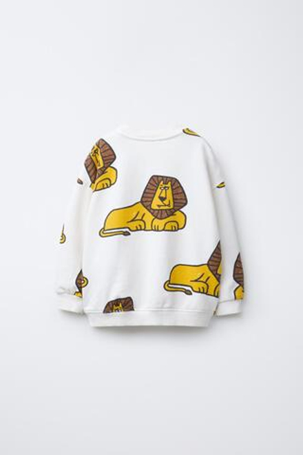 ZARA ТОЛСТОВКА С ПРИНТОМ «ЛЕВ», ЭКРЮ