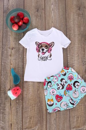 Пижама с шортами для девочки Пончики арт. ПД-009-026