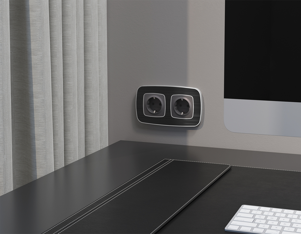 MO657010 Комплект механизма электрической розетки OMEGA Антрацит серый с/з и шторками QUANT (OP6570, VM141)