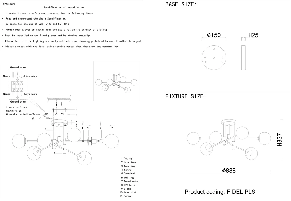 Потолочная люстра Crystal Lux FIDEL FIDEL PL6 BLACK
