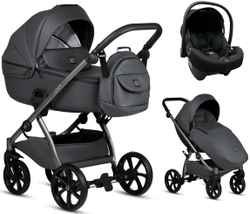 Детская коляска Tutis Uno 5 Plus Leather collection 3 в 1 с автокреслом Elo Lux EduSky Black 1402166 Licorice