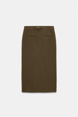 ZARA ЮБКА-КАРАНДАШ МИДИ, ТАБАЧНЫЙ