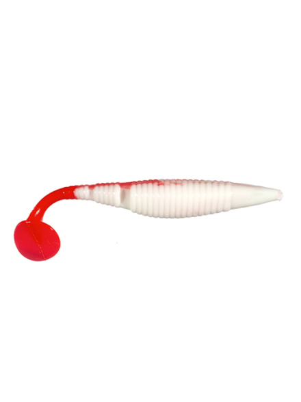 Приманка ZUB-WIBRA 75мм(3")-6шт, (цвет 010) белое тело-красный хвост