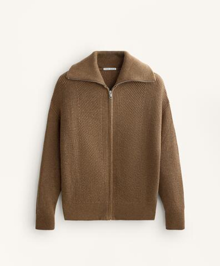 Oysho Вязаная толстовка с отложным воротником, карамельный