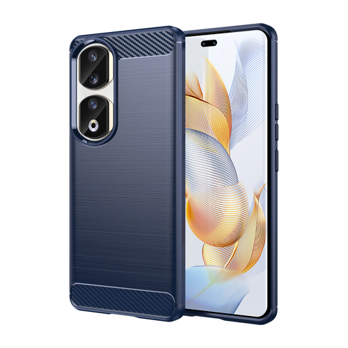 Чехол синего цвета с увеличенными бортиками для защиты камеры на Honor 90 Pro, серия Carbon от Caseport
