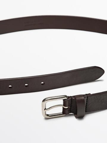 Massimo Dutti Ремень из кожи наппа с квадратной пряжкой, коричневый