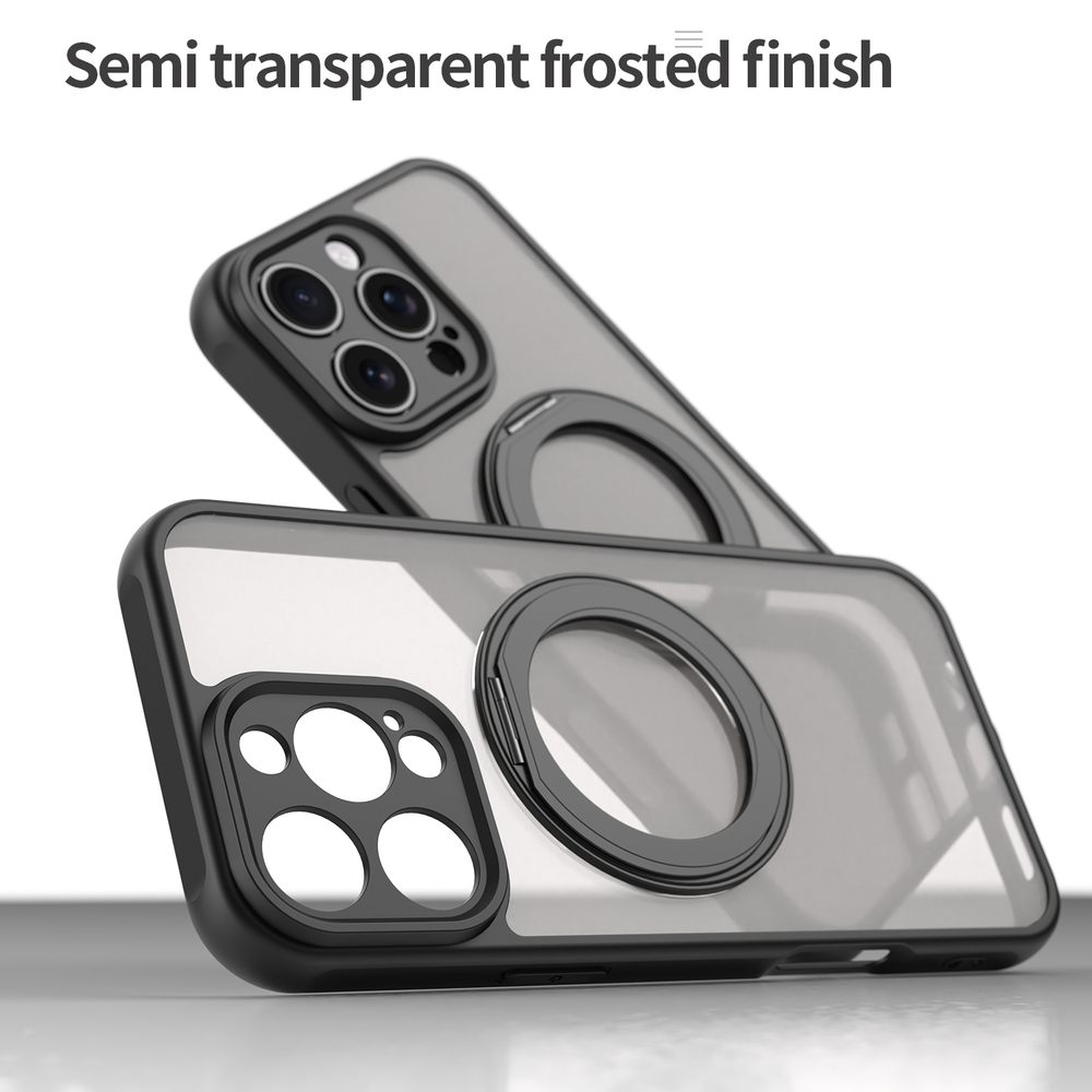 Чехол с магнитным поворотным кольцом-подставкой для iPhone 16 Pro Max, черный цвет рамок, поддержка MagSafe