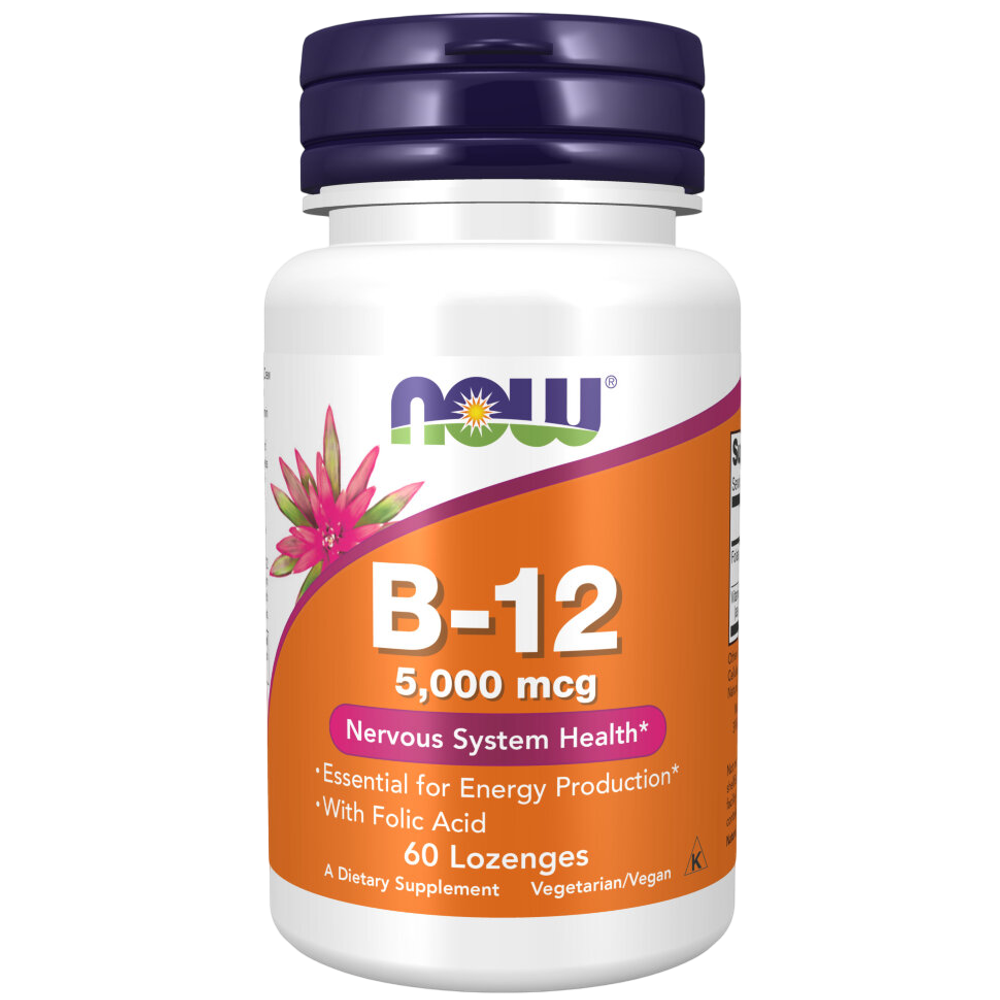 Now Foods B-12 5000 mcg 60 lozenges , Б12 Цианокобаламин