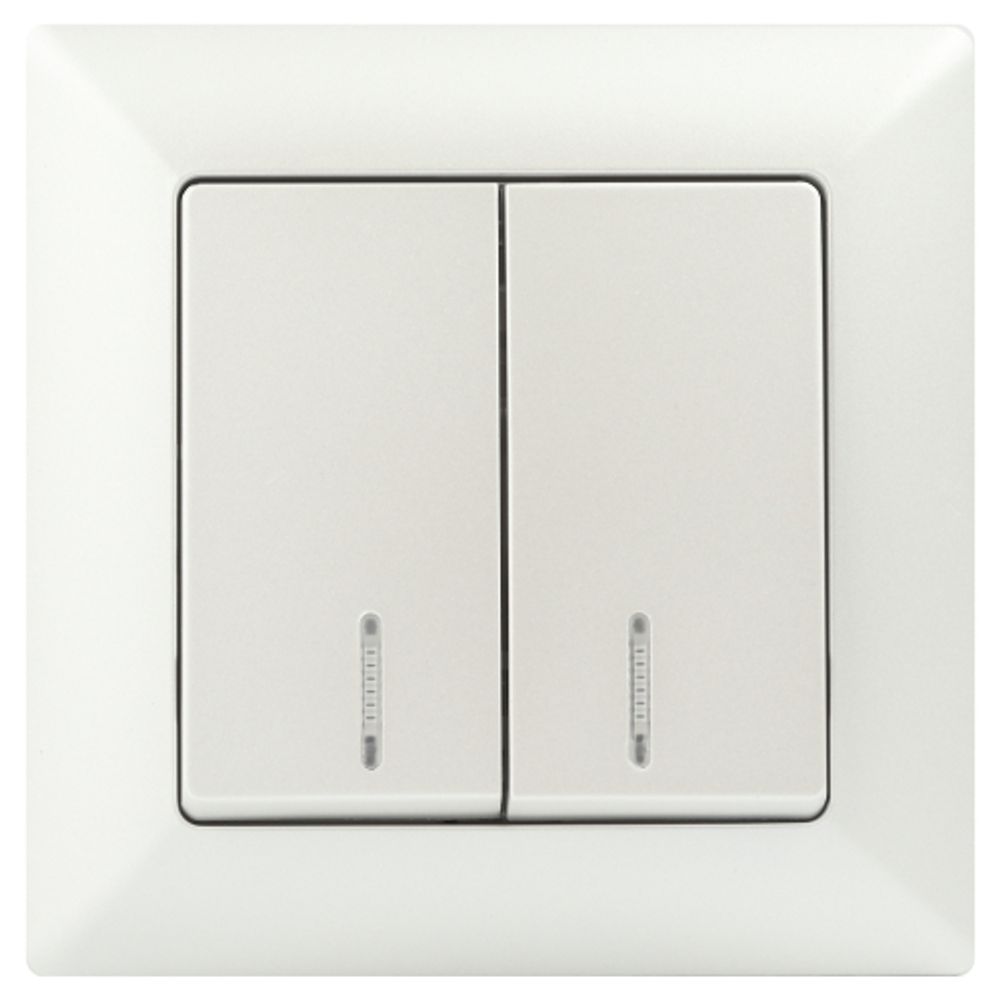 Выключатель Intro Solo 4-105-06 двухклавишный с подсветкой, 10А-250В, IP20, СУ, перламутр