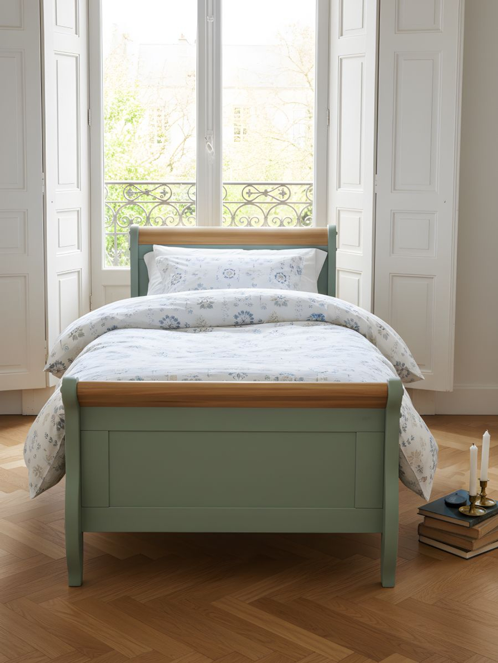 Кровать 90х200, Мелания, односпальная, с ящиком для белья, массив сосны, эвкалипт, Dipriz