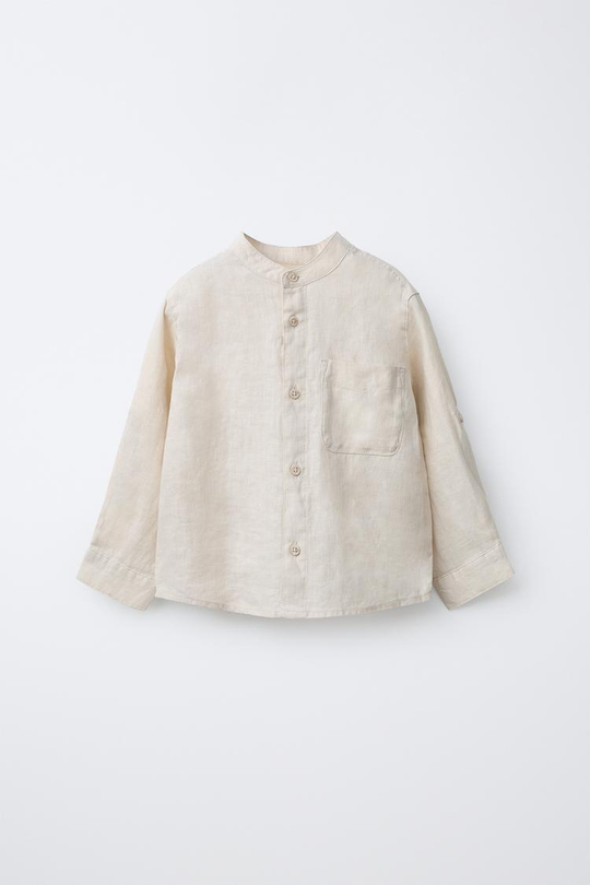 ZARA РУБАШКА ИЗ 100% ЛЬНА, СВЕТЛО-БЕЖЕВЫЙ