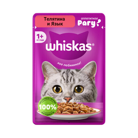 Влажный корм для взрослых кошек Телятина и язык рагу, 75г Whiskas