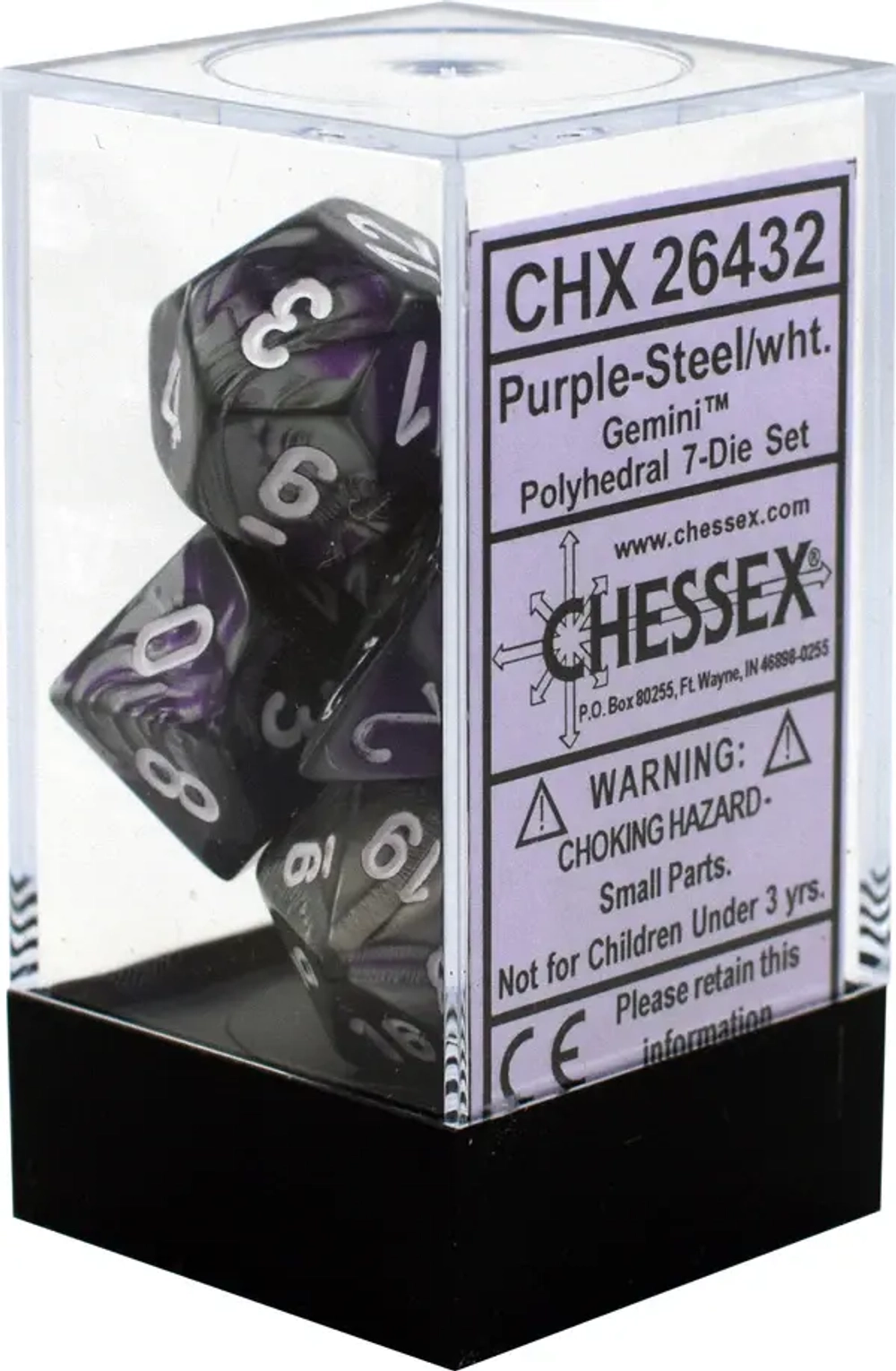 Chessex 7-dice set Gemini Purple-Steel/White