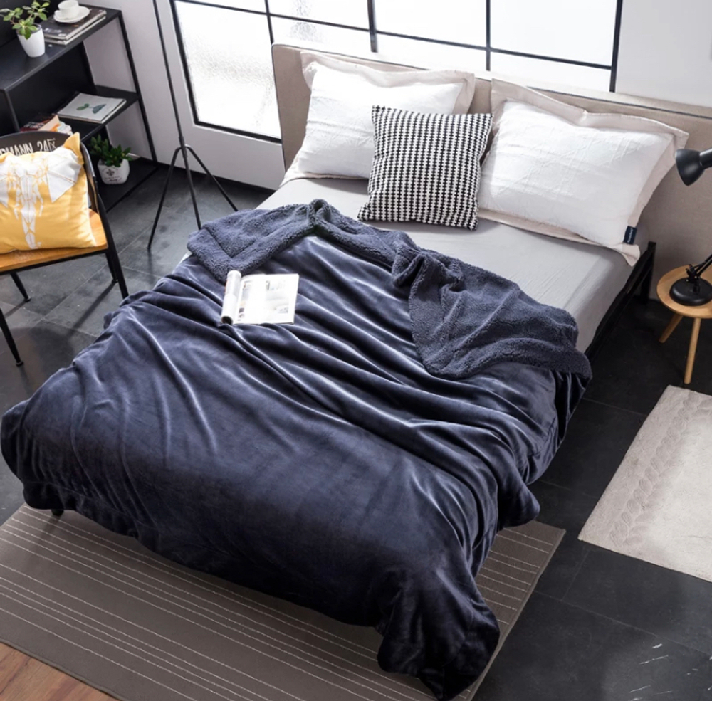 Плед 1.5 на полуторку Серый Барашка Велюр-Плюш 140х200