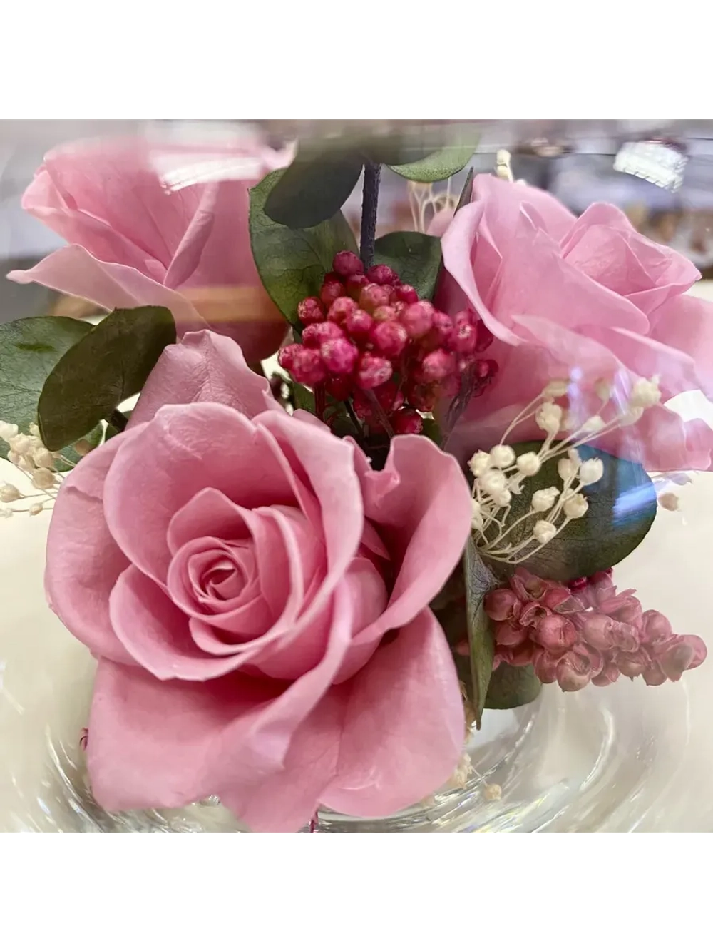 натуральные кустовые розы в стекле, вакуум*