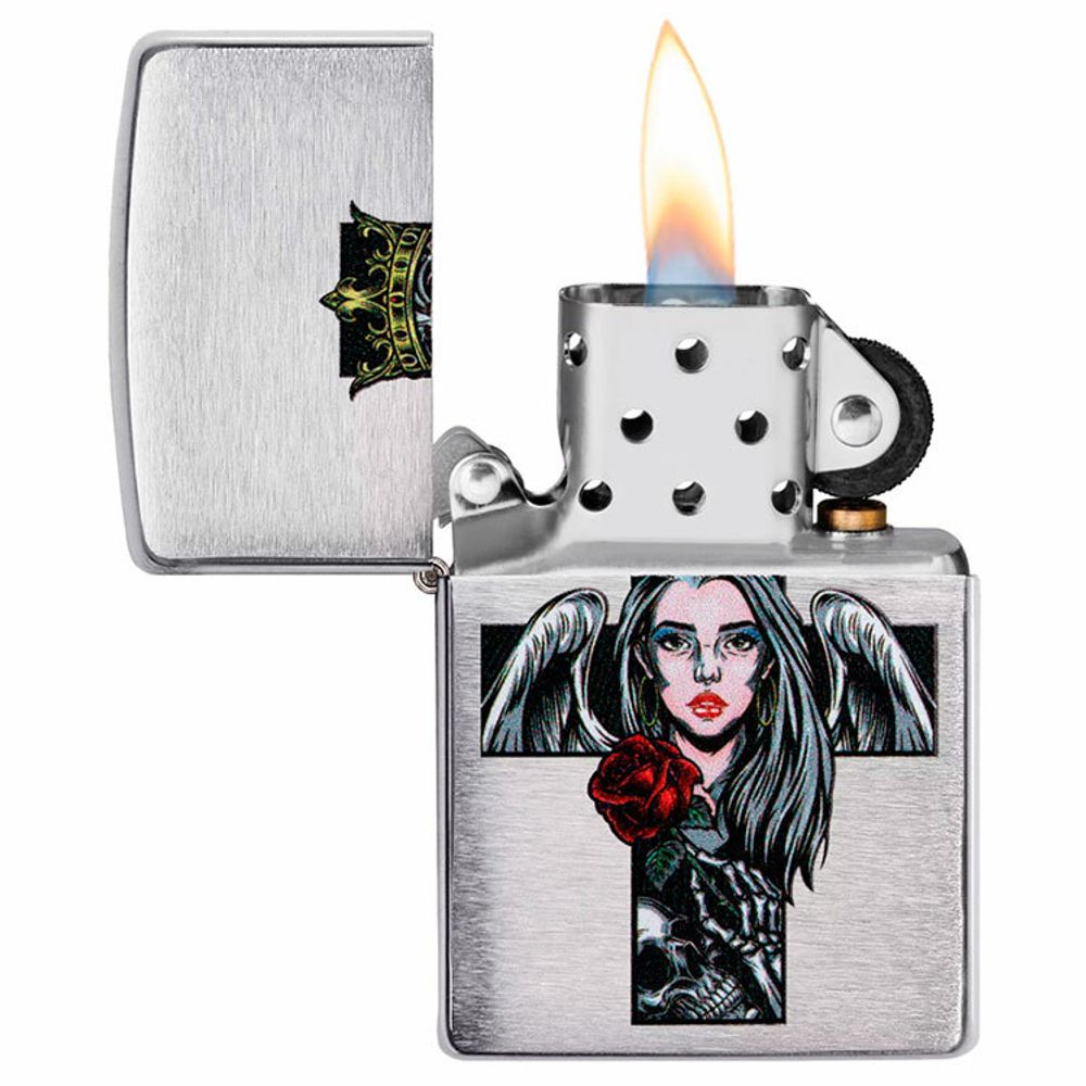 Зажигалка Zippo Cross Queen and skull design серебристая матовая (49262)