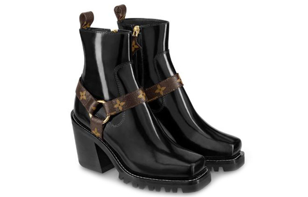 LOUIS VUITTON Limitless Ankle Boots "Black With Logo Straps" Women"s